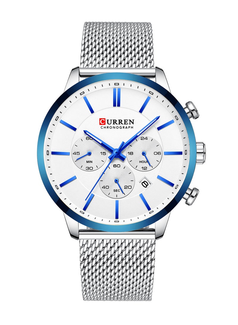 كارين ساعة يد كوارتز كاجوال كرونوغراف مقاومة للماء بسوار من الستانلس ستيل وسوار شبكي طراز 8340 - مقاس 48 مم - لون فضي للرجال - Image 1