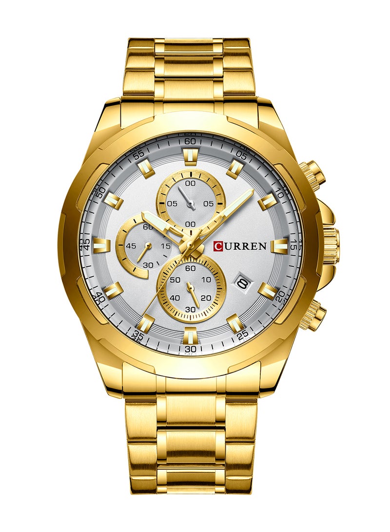 كارين ساعة يد كوارتز كاجوال كرونوغراف مقاومة للماء بسوار من الستانلس ستيل طراز 8354 - 47 مم - ذهبي للرجال - Image 1