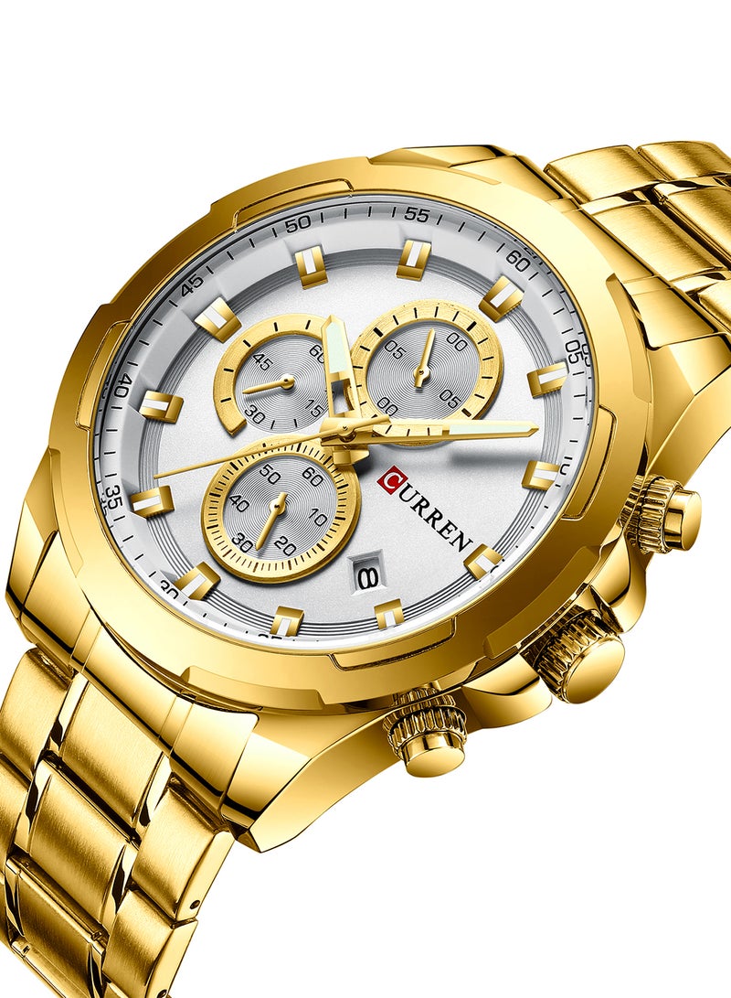 كارين ساعة يد كوارتز كاجوال كرونوغراف مقاومة للماء بسوار من الستانلس ستيل طراز 8354 - 47 مم - ذهبي للرجال - Image 2