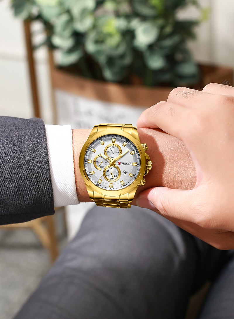 كارين ساعة يد كوارتز كاجوال كرونوغراف مقاومة للماء بسوار من الستانلس ستيل طراز 8354 - 47 مم - ذهبي للرجال - Image 3