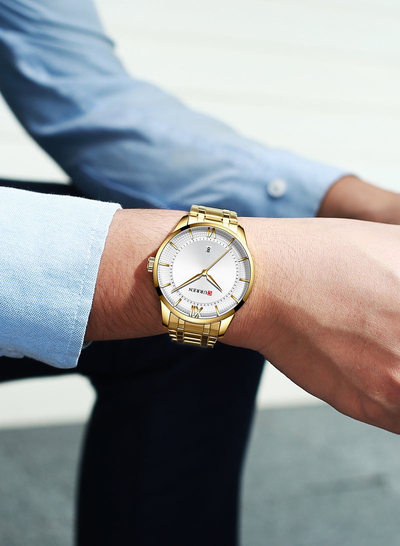 CURREN - Men's Waterproof Stainless Steel BAnd Casual Quartz Watch 8356 - 42 mm - Gold - Image 1