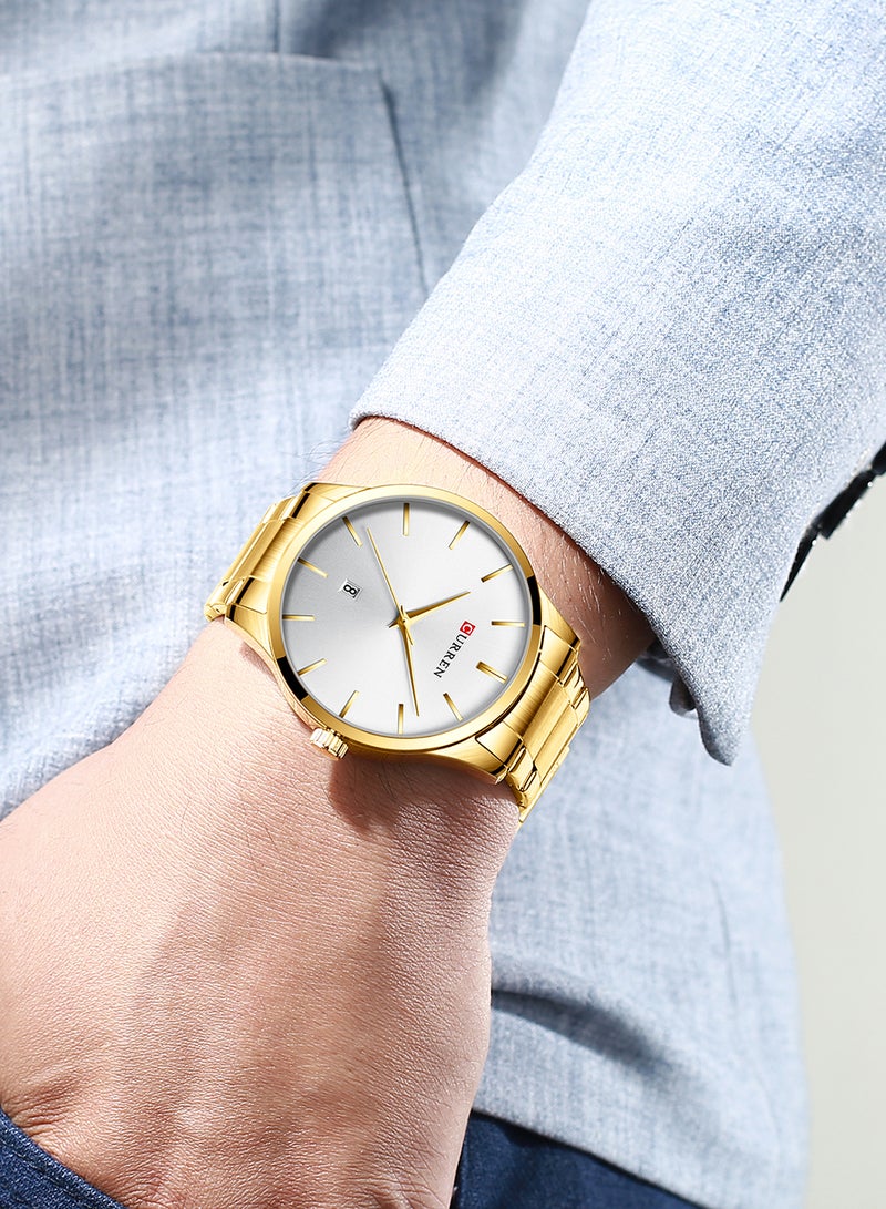 CURREN Men's Waterproof Simple Stainless Steel BAnd Casual Quartz Watch 8357 - 45 mm - Gold - Image 3