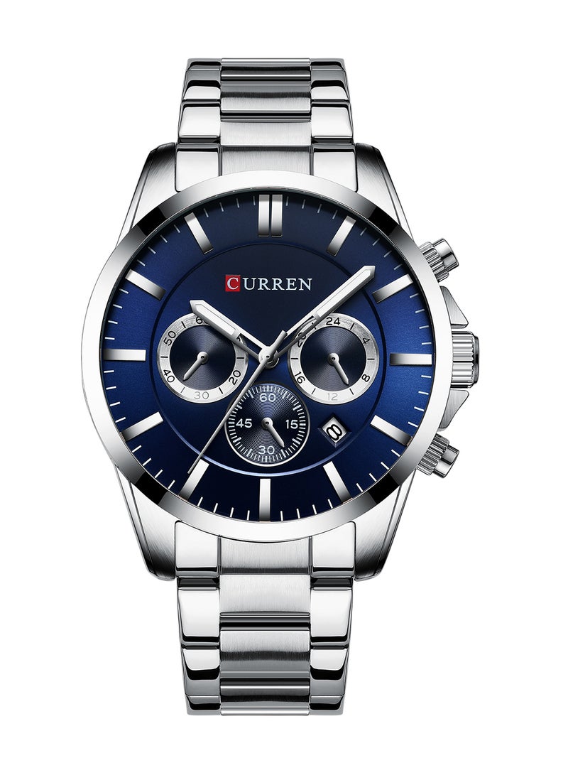 كارين ساعة يد كوارتز كاجوال كرونوغراف مقاومة للماء بسوار من الستانلس ستيل طراز 8358 - 47 مم - فضي للرجال - Image 1