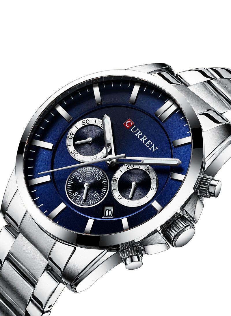 كارين ساعة يد كوارتز كاجوال كرونوغراف مقاومة للماء بسوار من الستانلس ستيل طراز 8358 - 47 مم - فضي للرجال - Image 2