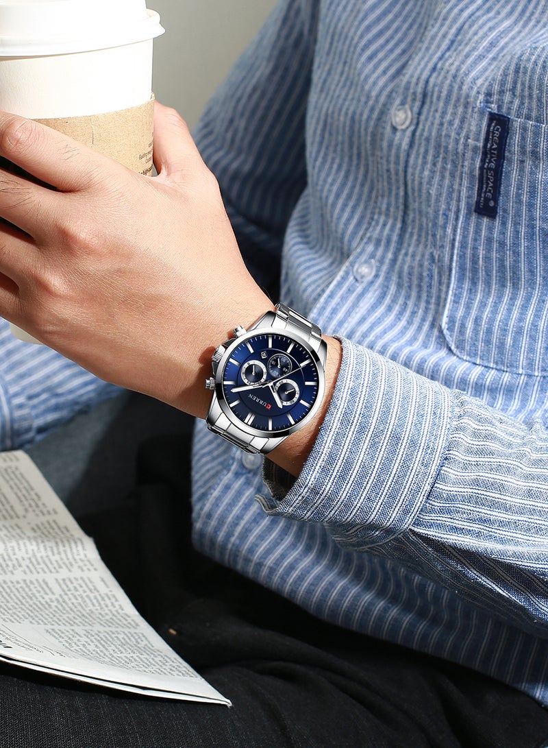 كارين ساعة يد كوارتز كاجوال كرونوغراف مقاومة للماء بسوار من الستانلس ستيل طراز 8358 - 47 مم - فضي للرجال - Image 3