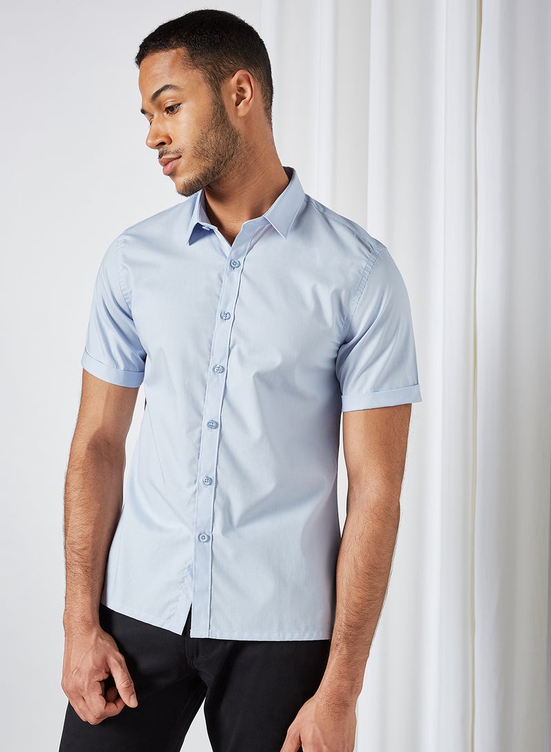 STATE 8 - Basic Short Sleeve Shirt Blue - Image 1