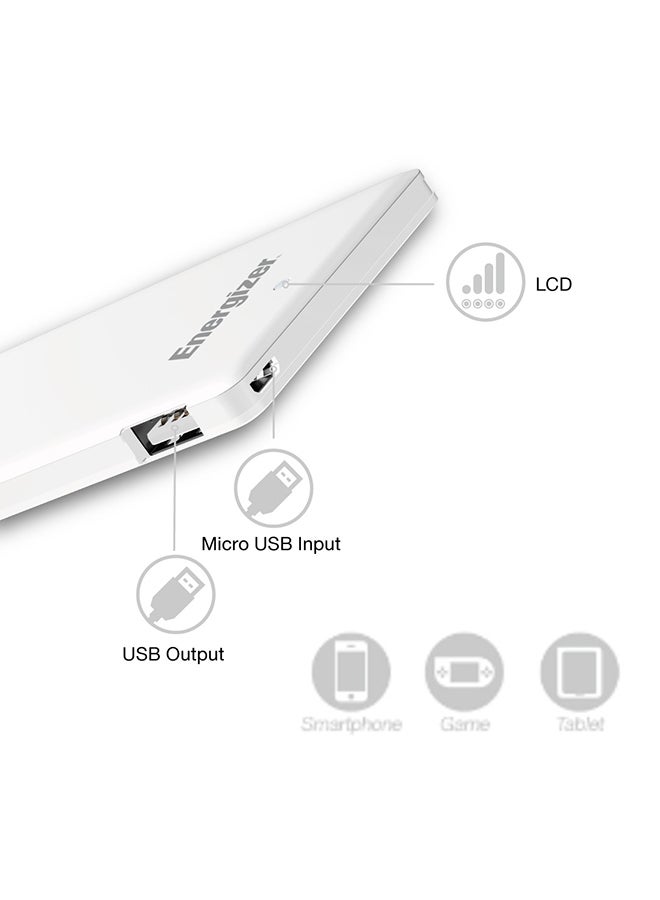 2500.0 mAh Fast Charging Powerbank, LCD status Display, Handy Compact Design with PowerSafe Management White