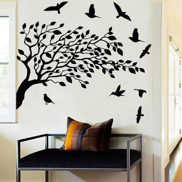 Fast Print Wall Decal Removable Decor DIY Art Home Room Office Improvement Tree Wall Sticker Black 83x60cm - Image 2