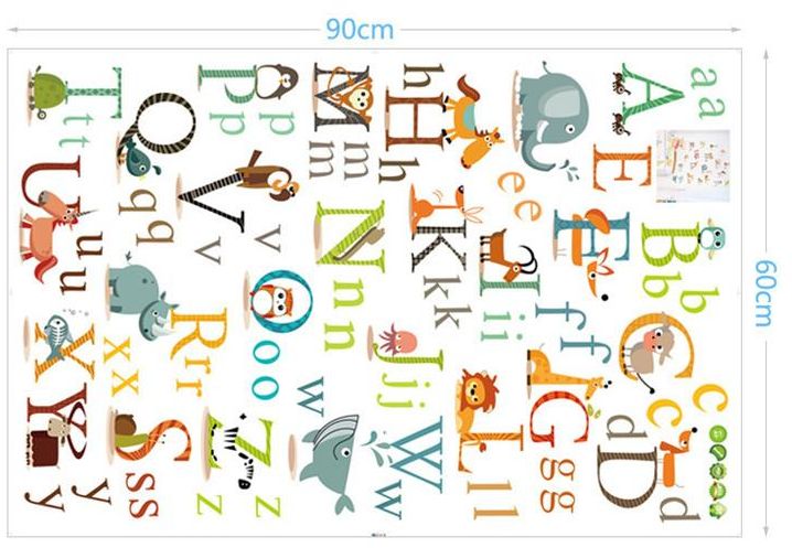 Fast Print 26 English Letters Character Alphabet Vinyl Wall Decals Animal removable Sticker for School Classroom Nursery Children Bedroom Kids Room Decor Small size Multicolor 90x60cm - Image 2