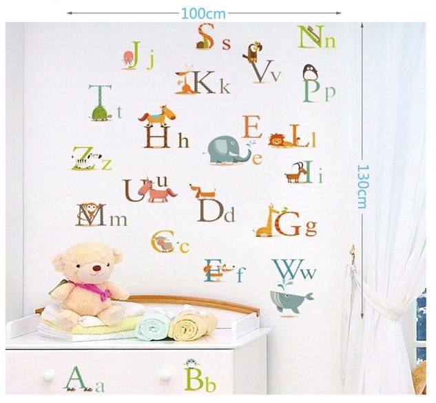 Fast Print 26 English Letters Character Alphabet Vinyl Wall Decals Animal removable Sticker for School Classroom Nursery Children Bedroom Kids Room Decor Small size Multicolor 90x60cm - Image 3