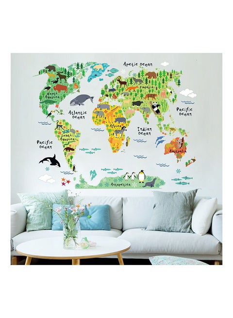 Animal World Map Wall Sticker Multicolor 90x60cm