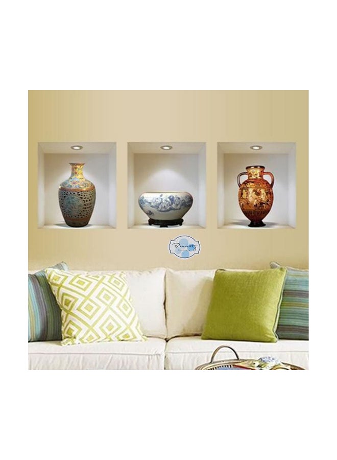 فاست برينت ملصق جداري ثلاثي الأبعاد وقابل للإزالة بتصميم محاكٍ لمزهرية من السيراميك بها زهور لغرفة المعيشة متعدد الألوان 32.7x29.7سم - Image 1