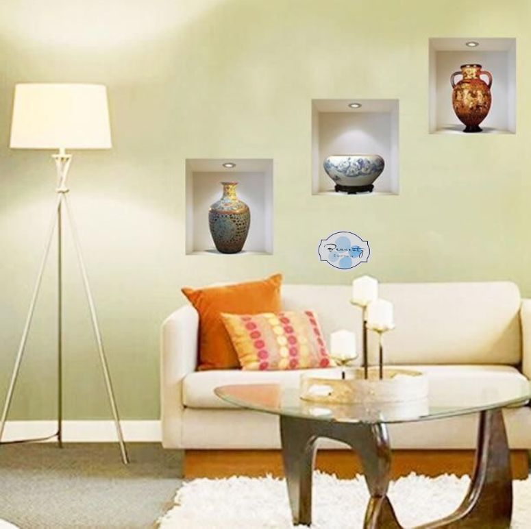 فاست برينت ملصق جداري ثلاثي الأبعاد وقابل للإزالة بتصميم محاكٍ لمزهرية من السيراميك بها زهور لغرفة المعيشة متعدد الألوان 32.7x29.7سم - Image 2