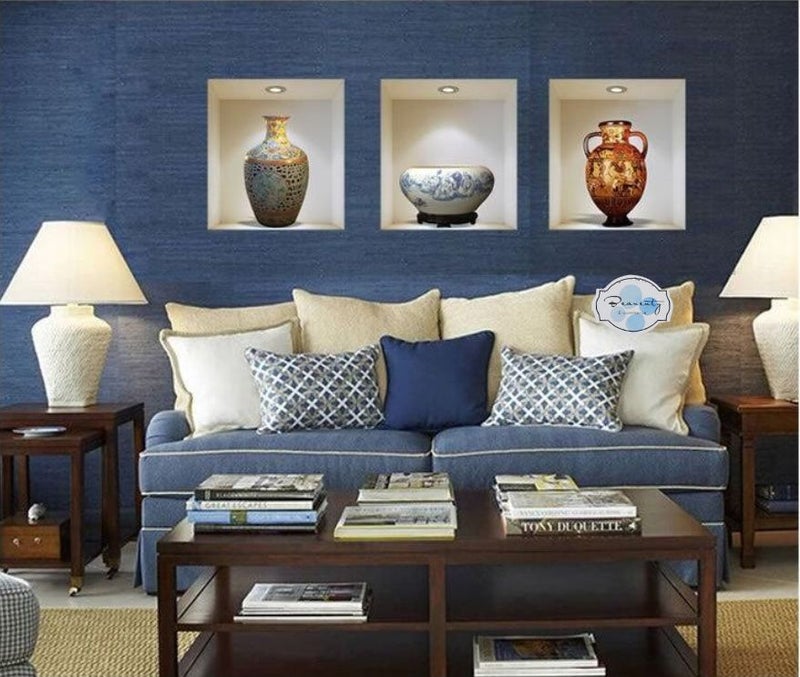 فاست برينت ملصق جداري ثلاثي الأبعاد وقابل للإزالة بتصميم محاكٍ لمزهرية من السيراميك بها زهور لغرفة المعيشة متعدد الألوان 32.7x29.7سم - Image 3