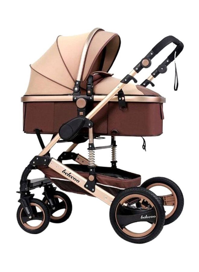 3 In 1 Multi-Position Foldable Classic Pram Baby Single Stroller, Smooth-Rolling, Newborn - Khaki