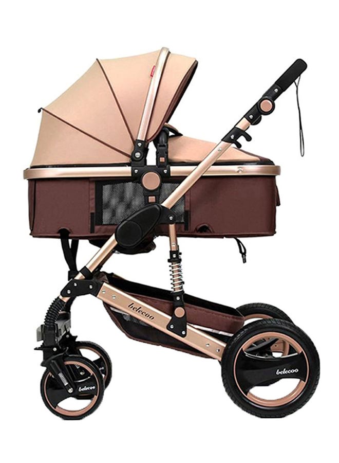 3 In 1 Multi-Position Foldable Classic Pram Baby Single Stroller, Smooth-Rolling, Newborn - Khaki