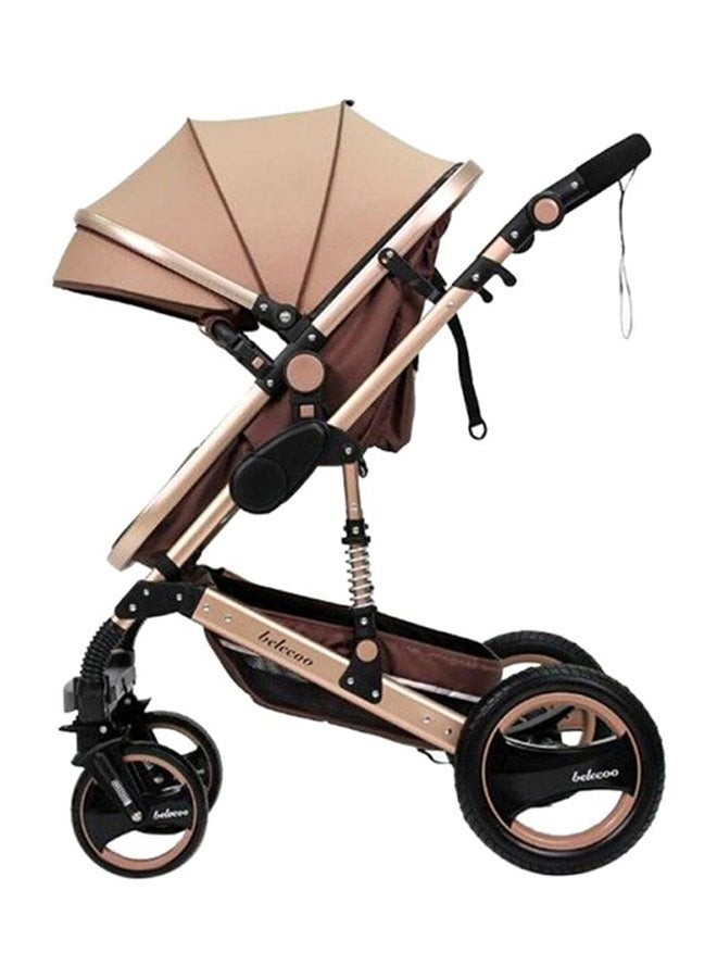 3 In 1 Multi-Position Foldable Classic Pram Baby Single Stroller, Smooth-Rolling, Newborn - Khaki
