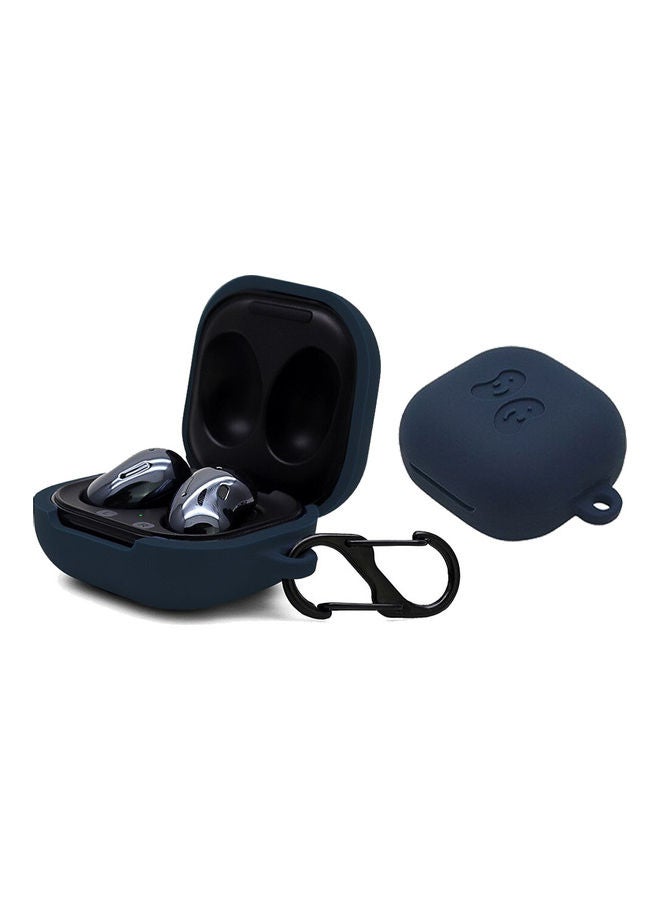 O Ozone Silicone Case Compatible For Galaxy Buds Pro/Buds Live Shockproof Cover Soft Flexible with Keychain Carabiner Dark Blue - Image 1