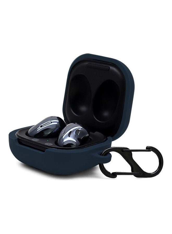 O Ozone Silicone Case Compatible For Galaxy Buds Pro/Buds Live Shockproof Cover Soft Flexible with Keychain Carabiner Dark Blue - Image 2