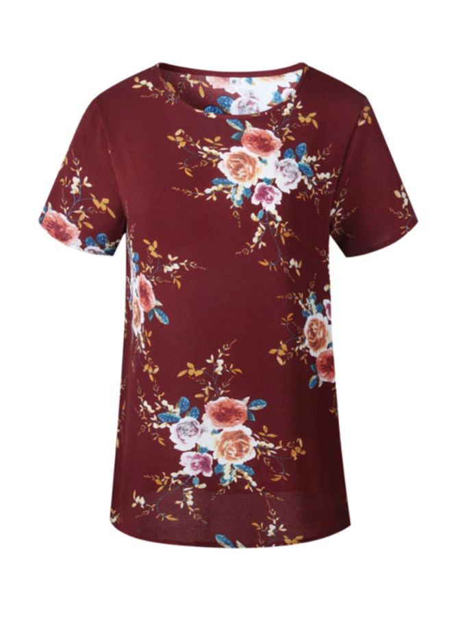 شاربدو بلوزة بوليستر مزينة بطبعات أحمر واين/ أخضر/ بني - Image 1