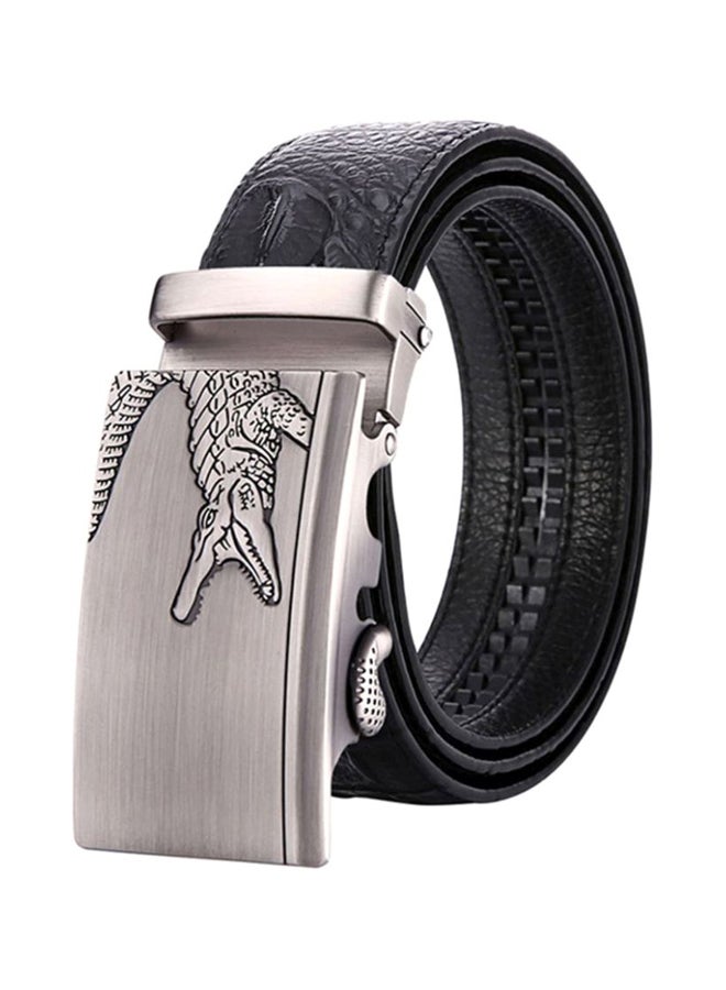 حزام من جلد البولي يوريثان بنقشة جلد التمساح أسود