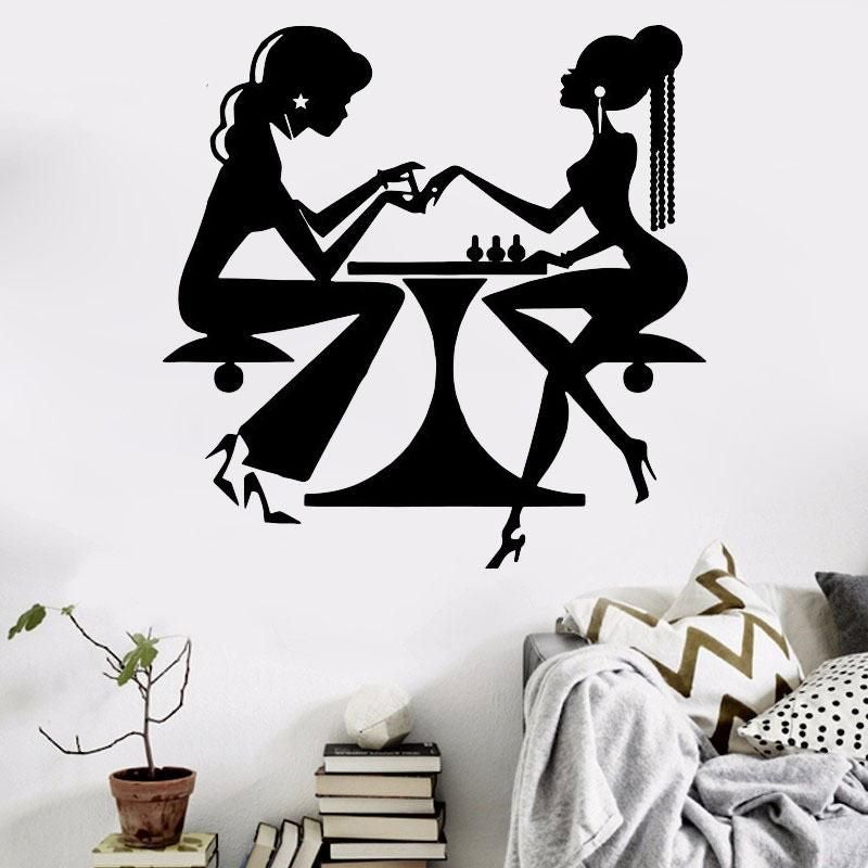Fast Print Carved Nail Salon Body Health Clubhouse Window Background Wall Sticker Black 45x45cm  - Image 2