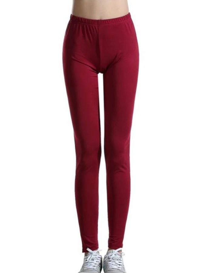 Sharpdo Casual Polyester Leggings Wine Red - Image 2