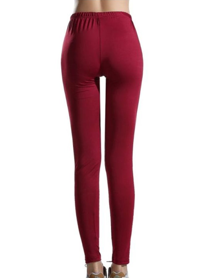 Sharpdo Casual Polyester Leggings Wine Red - Image 3