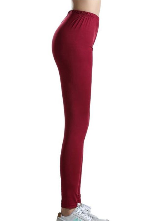 Sharpdo Casual Polyester Leggings Wine Red - Image 4