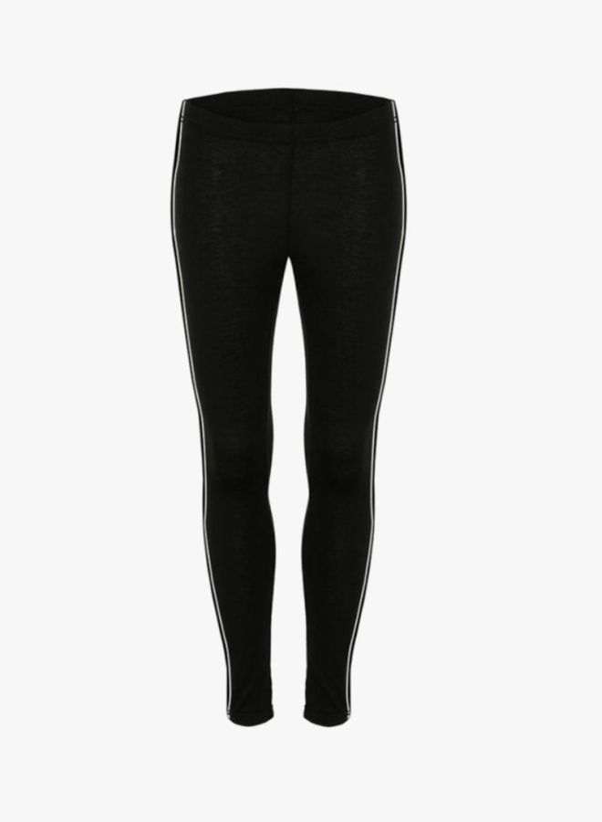 Sharpdo Solid Slim Fit Leggings Black/White - Image 1