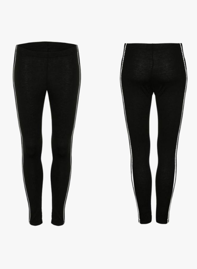 Sharpdo Solid Slim Fit Leggings Black/White - Image 3