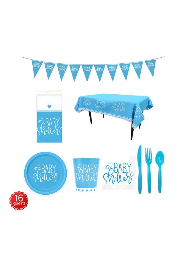 Goldedge 114-Piece Baby Shower Boy Party Pack Tableware Cups Napkin Tissue Straws Plates Set 16 Guest - Image 1