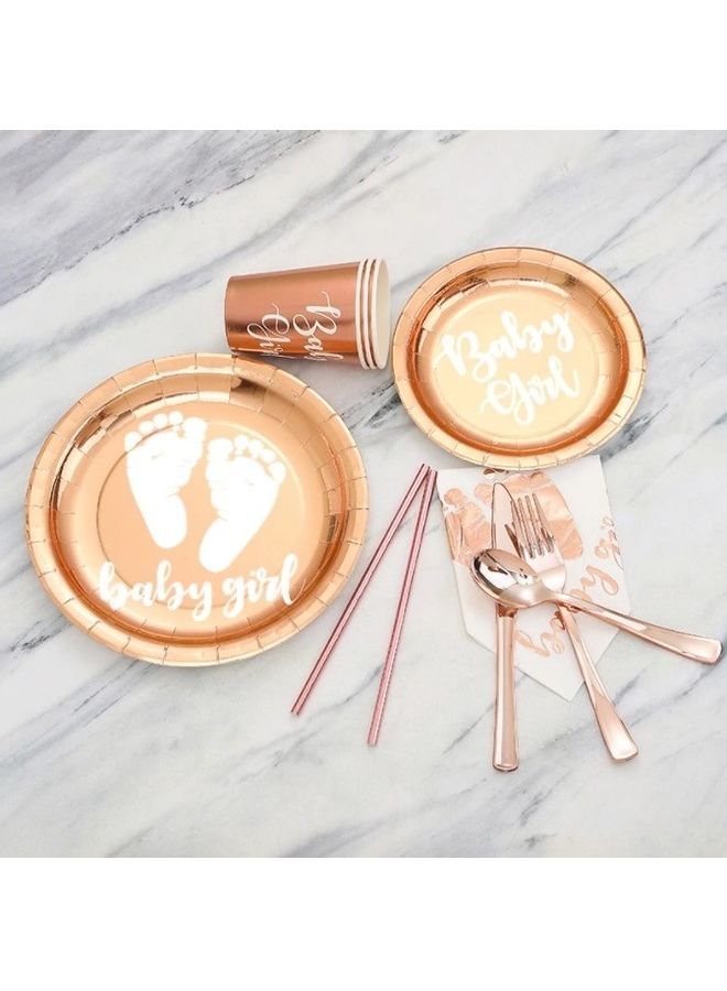 Goldedge 114-Piece Baby Girl Party Pack Tableware Cups Napkin Tissue Straws Plates Set 16 Guest - Image 2