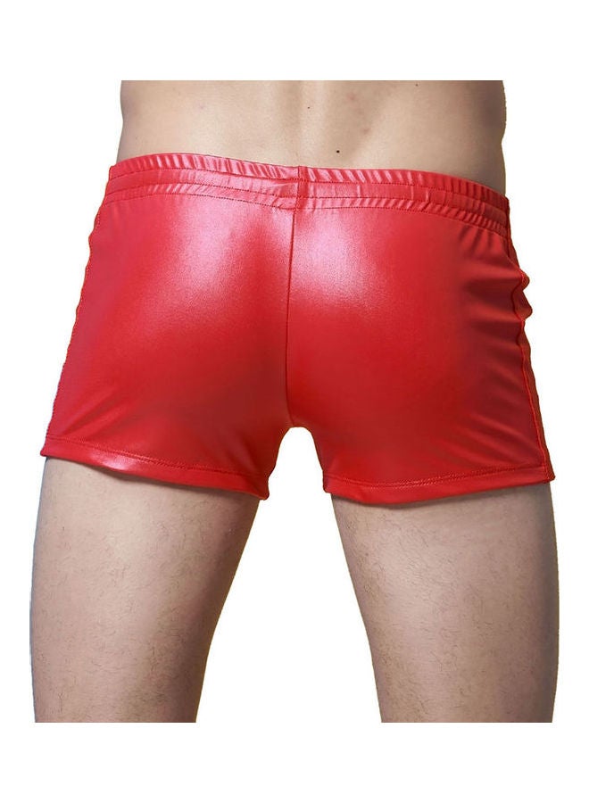 Solid Leather Shorts Red  - Image 3