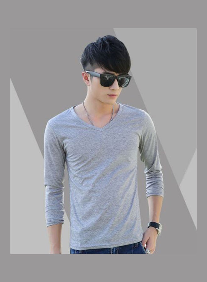 Solid Pattern Long Sleeves T-Shirt Grey - Image 1
