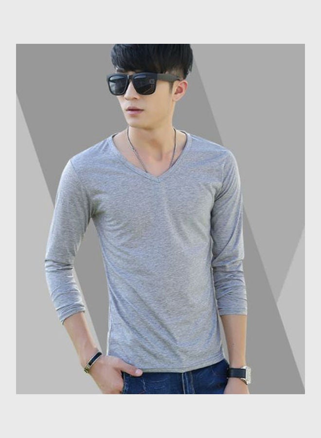 Solid Pattern Long Sleeves T-Shirt Grey - Image 2