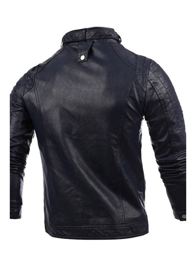 Faux Leather Biker Jacket Black - Image 2
