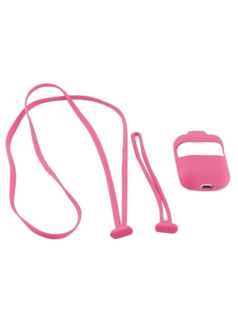 Capsule 3-Piece Silicone Anti-Scratch Earbuds Case With Straps For Apple AirPods Set Pink - Image 1