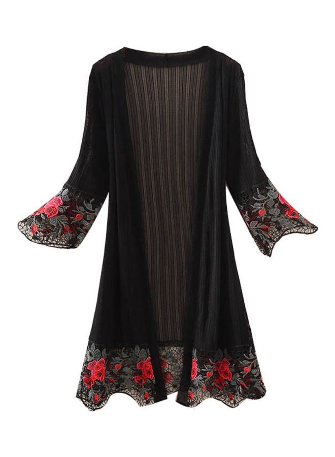 Flower Embroidered Bikini Cover Up Black/Red - Image 1
