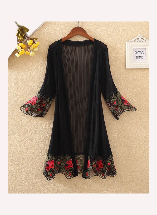 Flower Embroidered Bikini Cover Up Black/Red - Image 2