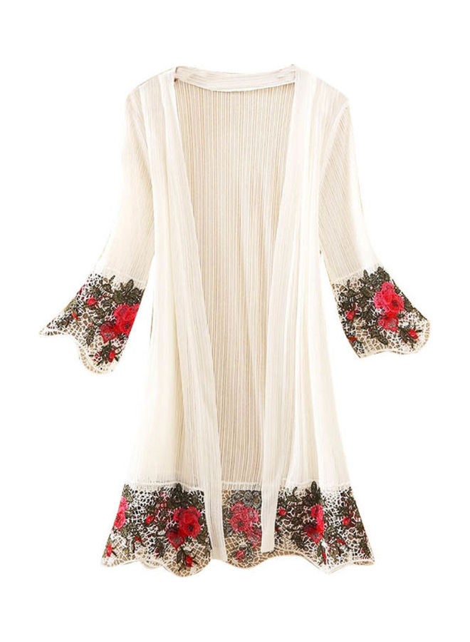Generic Flower Embroidered Bikini Cover Up White/Red  - Image 1