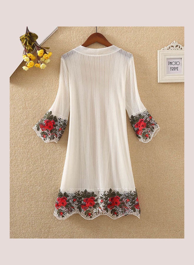 Generic Flower Embroidered Bikini Cover Up White/Red  - Image 3