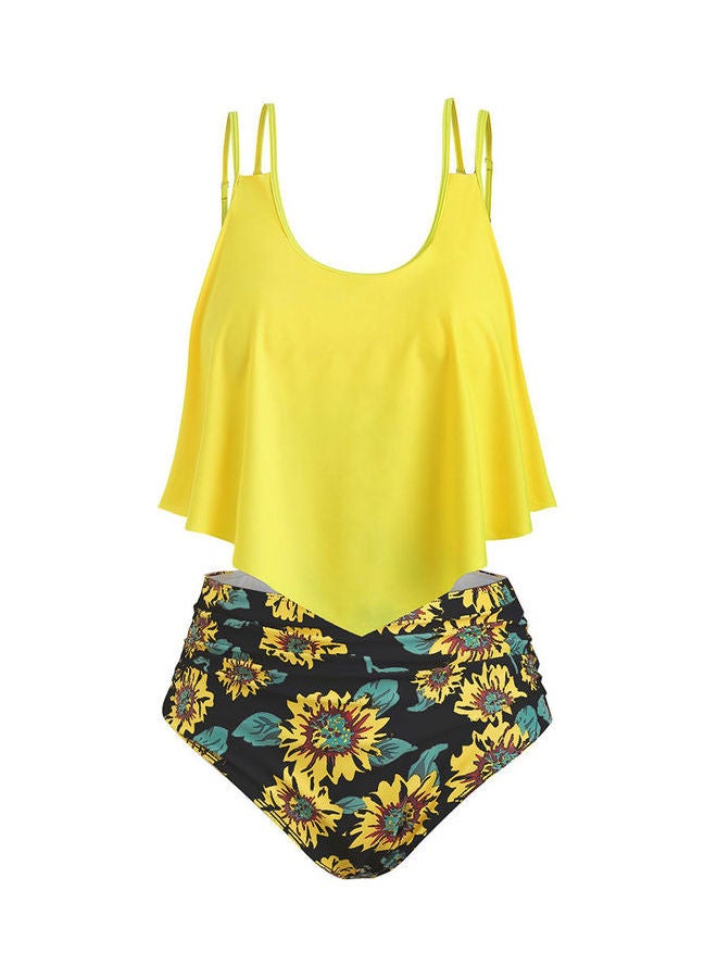 2-Piece Floral Printed Tankini Set Yellow/Black
