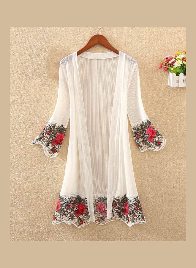 Generic Flower Embroidered Bikini Cover Up White/Red  - Image 2