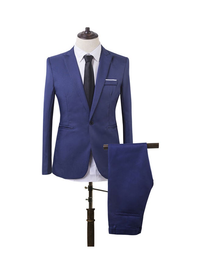 2-Piece Slim Fit One Button Suit Coat And Pants Set Lake Blue