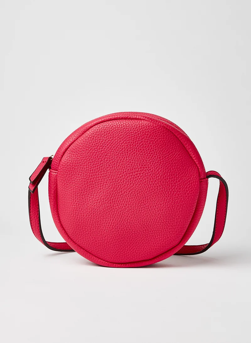 R&B Adjustable Strap Zipper Closure Round Pu Casual Womens Crossbody Bag Fuchsia