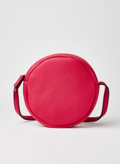 R&B Adjustable Strap Zipper Closure Round Pu Casual Womens Crossbody Bag Fuchsia  - Image 1