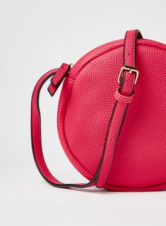 R&B Adjustable Strap Zipper Closure Round Pu Casual Womens Crossbody Bag Fuchsia  - Image 2