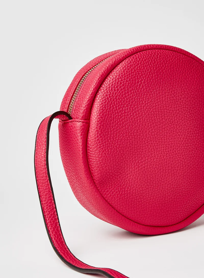 R&B Adjustable Strap Zipper Closure Round Pu Casual Womens Crossbody Bag Fuchsia