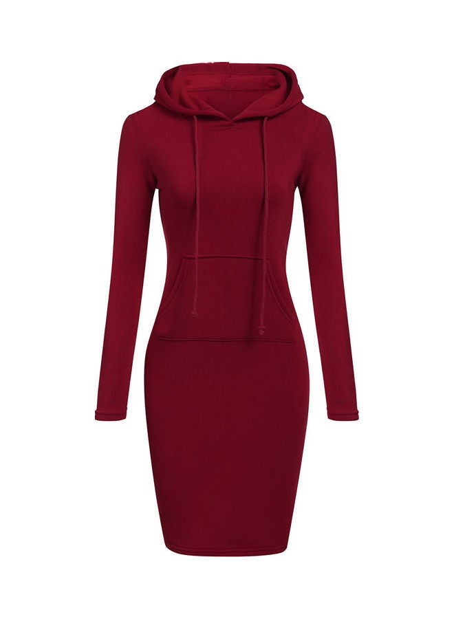 Solid Bodycon Hoodie Dress Wine Red